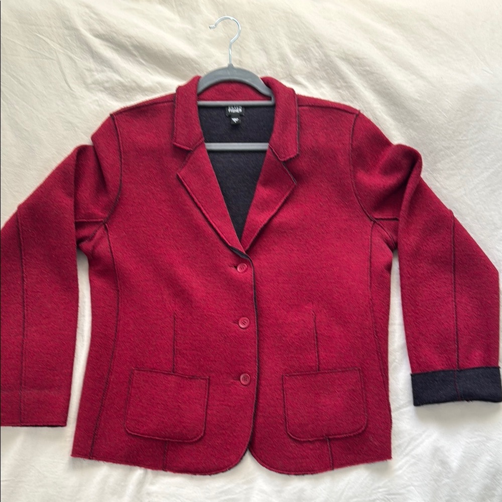 Eileen Fisher classic dark red merino wool blazer